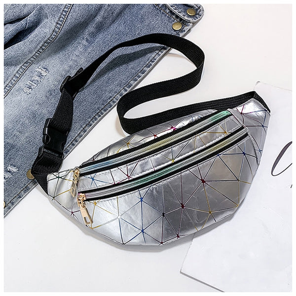 Women's Fashion Waist Packs Personalized Rock and Roll Color PU Leather Flashing Lattice Belt Bag Nerka Fanny Pack - Best idea product