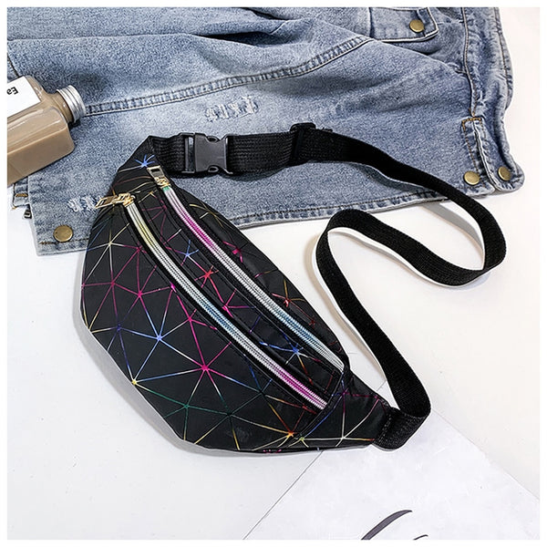 Women's Fashion Waist Packs Personalized Rock and Roll Color PU Leather Flashing Lattice Belt Bag Nerka Fanny Pack - Best idea product