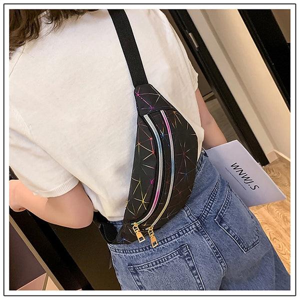 Women's Fashion Waist Packs Personalized Rock and Roll Color PU Leather Flashing Lattice Belt Bag Nerka Fanny Pack - Best idea product