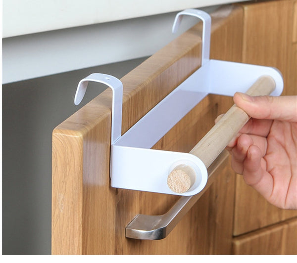 1pc New Wood and Metal Wall Bracket Fashion Towel Rack Storage Box Rag Bracket Plastic Wrap Storage Rack Kitchen Accessorie - Best idea product