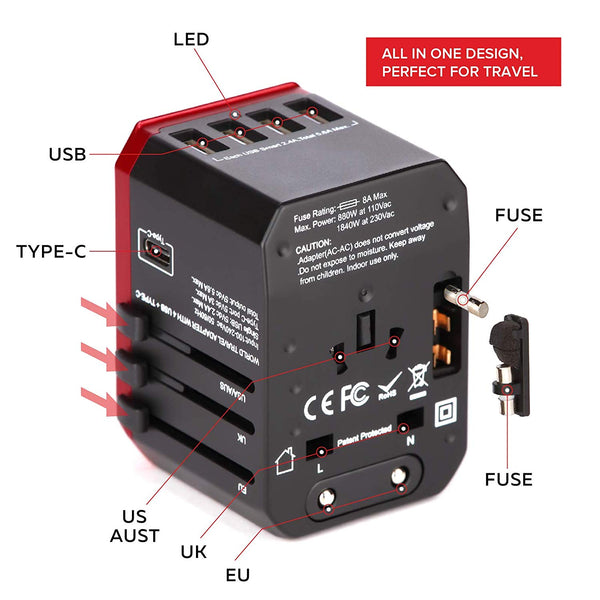 5USB travel adapter Universal Power Adapter Charger worldwide adaptor wall Electric Plugs Sockets Converter for mobile phones - Best idea product