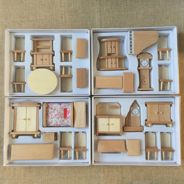 Hot Sale 29Pcs/Set Dollhouse Miniature Unpainted Wooden Furniture Suite 1/24 Scale Model Doll Toys Kids Toys For Children - Best idea product