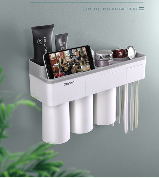 1Set Creative Magnetic Adsorption Toothbrush Holder Wall Mount Bathroom Cleanser Storage Rack Bathroom Accessories Set - Best idea product