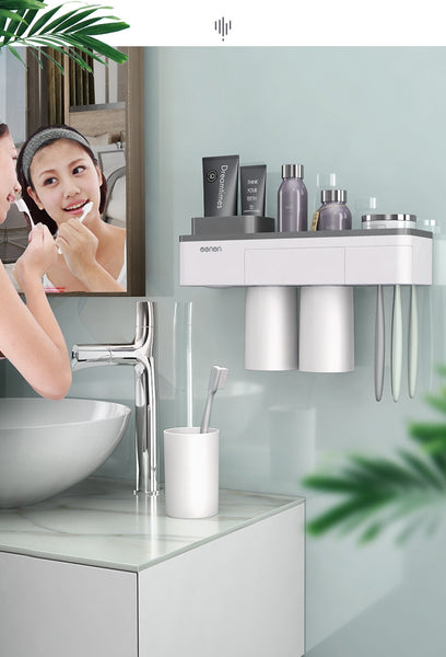 1Set Creative Magnetic Adsorption Toothbrush Holder Wall Mount Bathroom Cleanser Storage Rack Bathroom Accessories Set - Best idea product