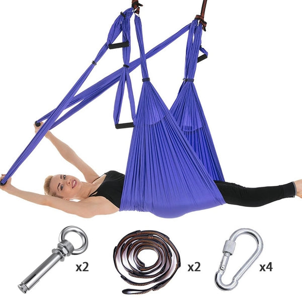 Full Set 6 Handles Anti-gravity Aerial Yoga Hammock Flying Swing Trapeze Yoga Inversion Exercises Device Home GYM Hanging Belt - Best idea product