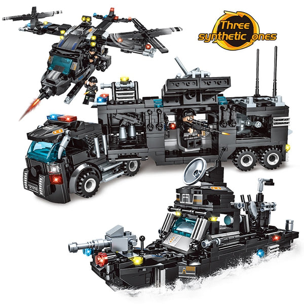 City Police Station Car Headquarters Building Blocks legoing Technic Truck SWAT WW2 Military Bricks Toys for Children Kids - Best idea product