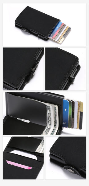 BISI GORO Single Box Card Holder PU Leather Card Wallet New Men RFID Blocking Aluminum Smart Multifunction Slim Wallet Card Case - Best idea product