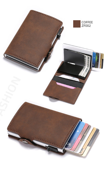 BISI GORO Single Box Card Holder PU Leather Card Wallet New Men RFID Blocking Aluminum Smart Multifunction Slim Wallet Card Case - Best idea product