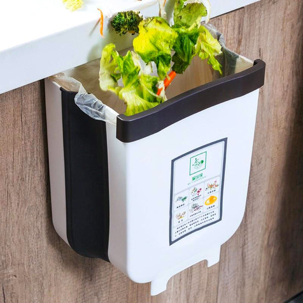 Folding Trash Bin Kitchen Cabinet Door Hanging Garbage Can Wall Mounted Trashcan for Bathroom Toilet Waste Storage - Best idea product