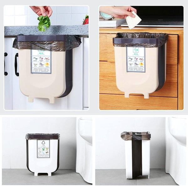 Folding Trash Bin Kitchen Cabinet Door Hanging Garbage Can Wall Mounted Trashcan for Bathroom Toilet Waste Storage - Best idea product