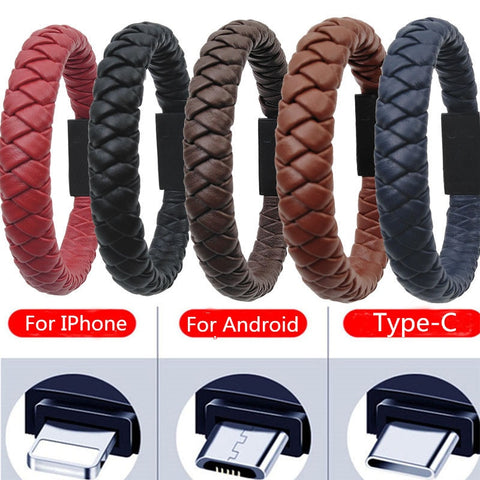 Outdoor Portable Leather Mini Type-C/8Pin/Micro USB Bracelet Charger Data Charging Cable Sync Cord For Iphone X 8 Samsung S9 S8 - Best idea product