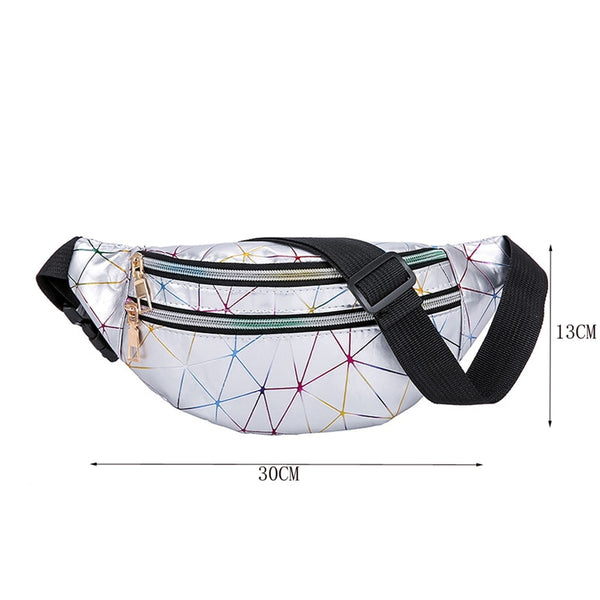 Women's Fashion Waist Packs Personalized Rock and Roll Color PU Leather Flashing Lattice Belt Bag Nerka Fanny Pack - Best idea product