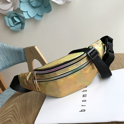 Women's Fashion Waist Packs Personalized Rock and Roll Color PU Leather Flashing Lattice Belt Bag Nerka Fanny Pack - Best idea product