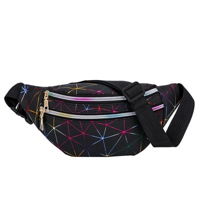 Women's Fashion Waist Packs Personalized Rock and Roll Color PU Leather Flashing Lattice Belt Bag Nerka Fanny Pack - Best idea product