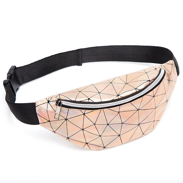 Women's Fashion Waist Packs Personalized Rock and Roll Color PU Leather Flashing Lattice Belt Bag Nerka Fanny Pack - Best idea product