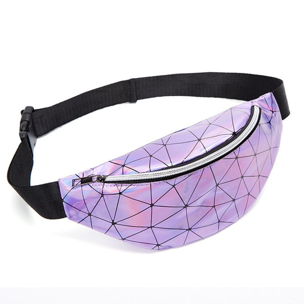 Women's Fashion Waist Packs Personalized Rock and Roll Color PU Leather Flashing Lattice Belt Bag Nerka Fanny Pack - Best idea product