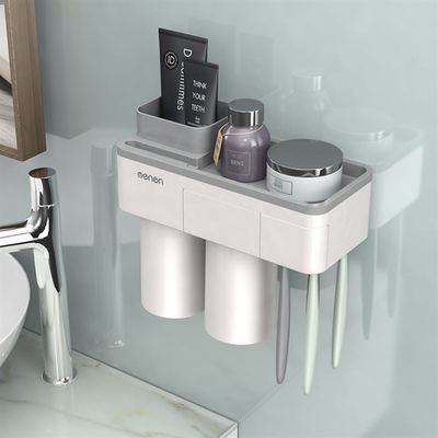 1Set Creative Magnetic Adsorption Toothbrush Holder Wall Mount Bathroom Cleanser Storage Rack Bathroom Accessories Set - Best idea product