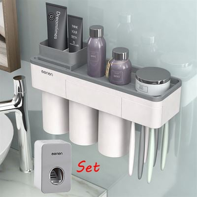 1Set Creative Magnetic Adsorption Toothbrush Holder Wall Mount Bathroom Cleanser Storage Rack Bathroom Accessories Set - Best idea product