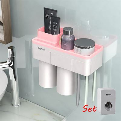 1Set Creative Magnetic Adsorption Toothbrush Holder Wall Mount Bathroom Cleanser Storage Rack Bathroom Accessories Set - Best idea product