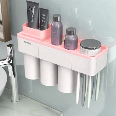 1Set Creative Magnetic Adsorption Toothbrush Holder Wall Mount Bathroom Cleanser Storage Rack Bathroom Accessories Set - Best idea product