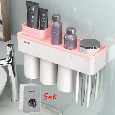 1Set Creative Magnetic Adsorption Toothbrush Holder Wall Mount Bathroom Cleanser Storage Rack Bathroom Accessories Set - Best idea product