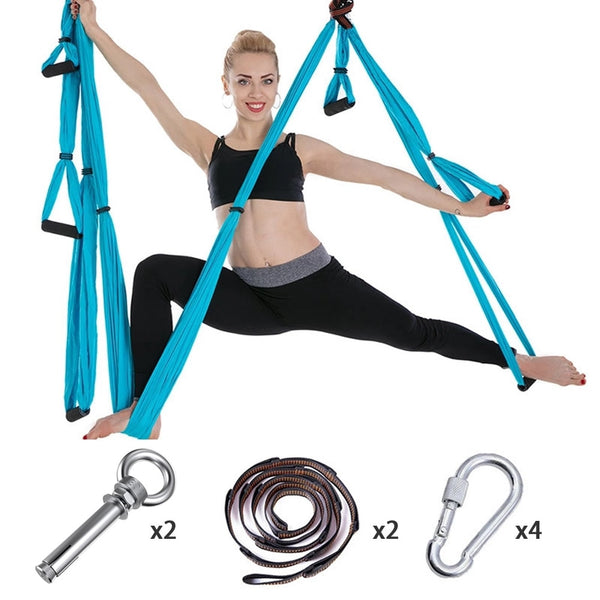 Full Set 6 Handles Anti-gravity Aerial Yoga Hammock Flying Swing Trapeze Yoga Inversion Exercises Device Home GYM Hanging Belt - Best idea product