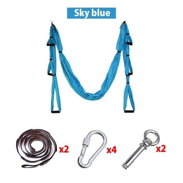 Full Set 6 Handles Anti-gravity Aerial Yoga Hammock Flying Swing Trapeze Yoga Inversion Exercises Device Home GYM Hanging Belt - Best idea product