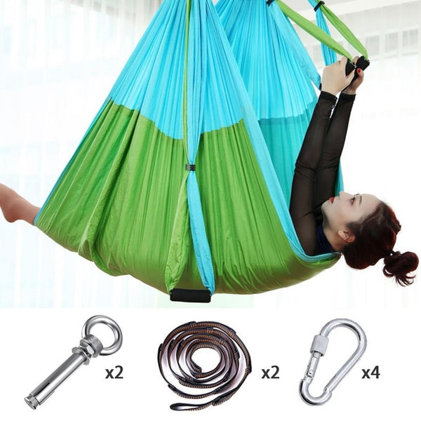 Full Set 6 Handles Anti-gravity Aerial Yoga Hammock Flying Swing Trapeze Yoga Inversion Exercises Device Home GYM Hanging Belt - Best idea product