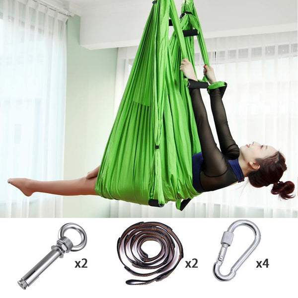 Full Set 6 Handles Anti-gravity Aerial Yoga Hammock Flying Swing Trapeze Yoga Inversion Exercises Device Home GYM Hanging Belt - Best idea product