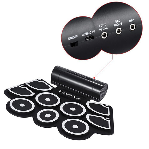 Portable Roll up Electronic USB MIDI Drum Set Kits 9 Pads Built-in Speakers Foot Pedals Drumsticks USB Cable For Practice - Best idea product