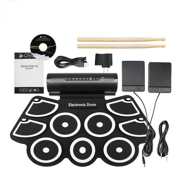 Portable Roll up Electronic USB MIDI Drum Set Kits 9 Pads Built-in Speakers Foot Pedals Drumsticks USB Cable For Practice - Best idea product