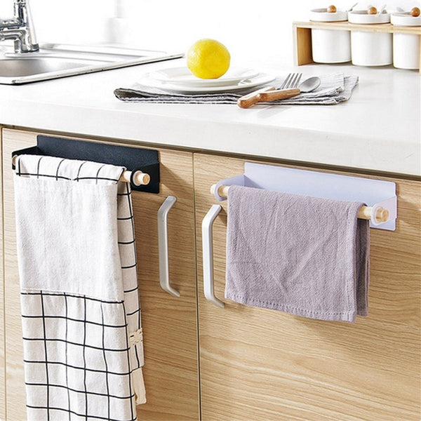 1pc New Wood and Metal Wall Bracket Fashion Towel Rack Storage Box Rag Bracket Plastic Wrap Storage Rack Kitchen Accessorie - Best idea product