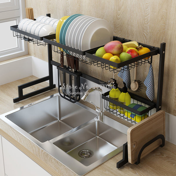 2 Layers Multi-use Stainless Steel Dishes Rack Stready Sink Drain Rack Kitchen Oragnizer Rack Dish Shelf  Sink Drying Rack Black - Best idea product