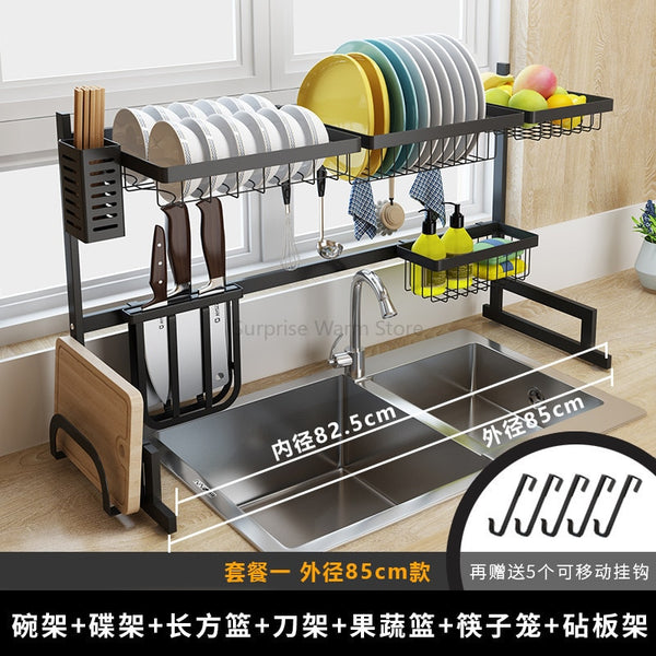 2 Layers Multi-use Stainless Steel Dishes Rack Stready Sink Drain Rack Kitchen Oragnizer Rack Dish Shelf  Sink Drying Rack Black - Best idea product