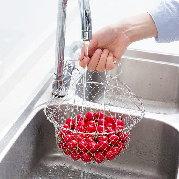 Foldable Steam Rinse Strain Stainless Steel Folding Frying Basket Colander Sieve Mesh Strainer Kitchen Cooking Tools Accessories - Best idea product