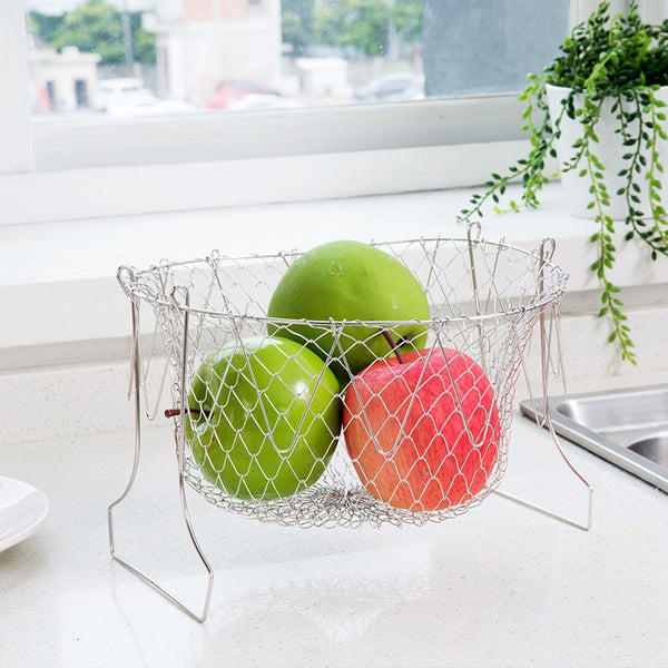 Foldable Steam Rinse Strain Stainless Steel Folding Frying Basket Colander Sieve Mesh Strainer Kitchen Cooking Tools Accessories - Best idea product