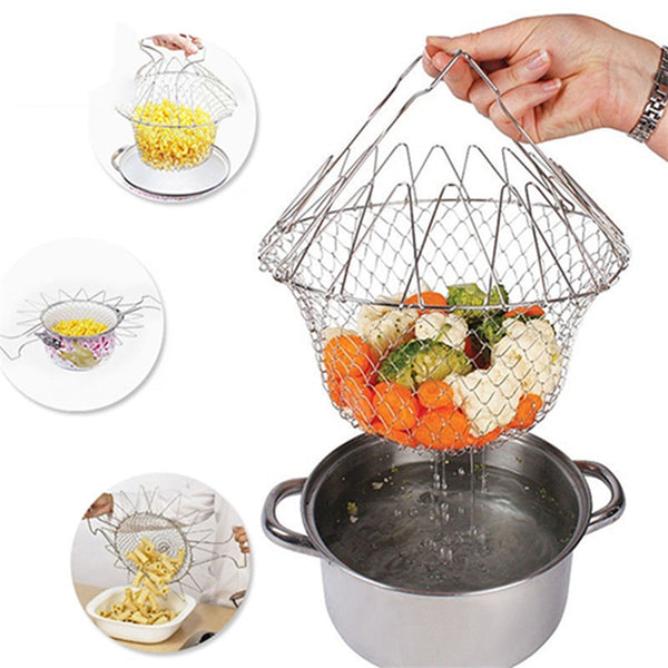 Foldable Steam Rinse Strain Stainless Steel Folding Frying Basket Colander Sieve Mesh Strainer Kitchen Cooking Tools Accessories - Best idea product