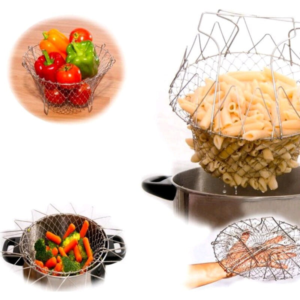 Foldable Steam Rinse Strain Stainless Steel Folding Frying Basket Colander Sieve Mesh Strainer Kitchen Cooking Tools Accessories - Best idea product