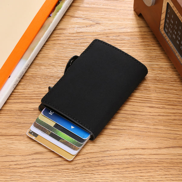 BISI GORO Single Box Card Holder PU Leather Card Wallet New Men RFID Blocking Aluminum Smart Multifunction Slim Wallet Card Case - Best idea product