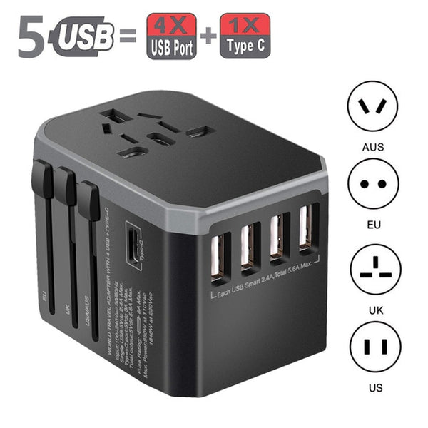 5USB travel adapter Universal Power Adapter Charger worldwide adaptor wall Electric Plugs Sockets Converter for mobile phones - Best idea product