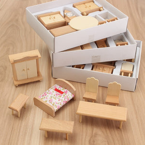 Hot Sale 29Pcs/Set Dollhouse Miniature Unpainted Wooden Furniture Suite 1/24 Scale Model Doll Toys Kids Toys For Children - Best idea product