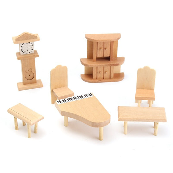 Hot Sale 29Pcs/Set Dollhouse Miniature Unpainted Wooden Furniture Suite 1/24 Scale Model Doll Toys Kids Toys For Children - Best idea product